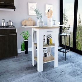 Kitchen Island 23 Inches Dozza with Single Drawer and Two-Tier Shelves, White / Light Oak Finish