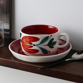Medieval Ceramics Coffee Set Mild Luxury Retro (Option: Red Hisbiscus Cup And Saucer-250ml)