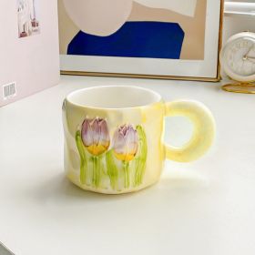 Ins Cute Tulip Ceramic Mug (Option: Fresh Tulip Yellow-401or500ml)