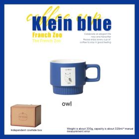 Klein Blue French Animal Coffee Cup Ceramic Latte Art Drinking (Option: Owl Paper Box-320ml)