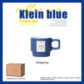 Klein Blue French Animal Coffee Cup Ceramic Latte Art Drinking (Option: Hedgehog Paper Box-320ml)