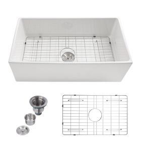 Lordear 30 Inch Farmhouse Sink White Single Bowl Kitchen Sink Apron Front Ceramic Sink (size: 30"*18"*10)