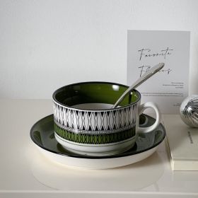 Medieval Ceramics Coffee Set Mild Luxury Retro (Option: Green Plaid Cup And Saucer-250ml)