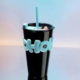 New High Capacity Girl Creative Glass Office Water Cup (Option: Macaron Blue-401ml to 500ml)